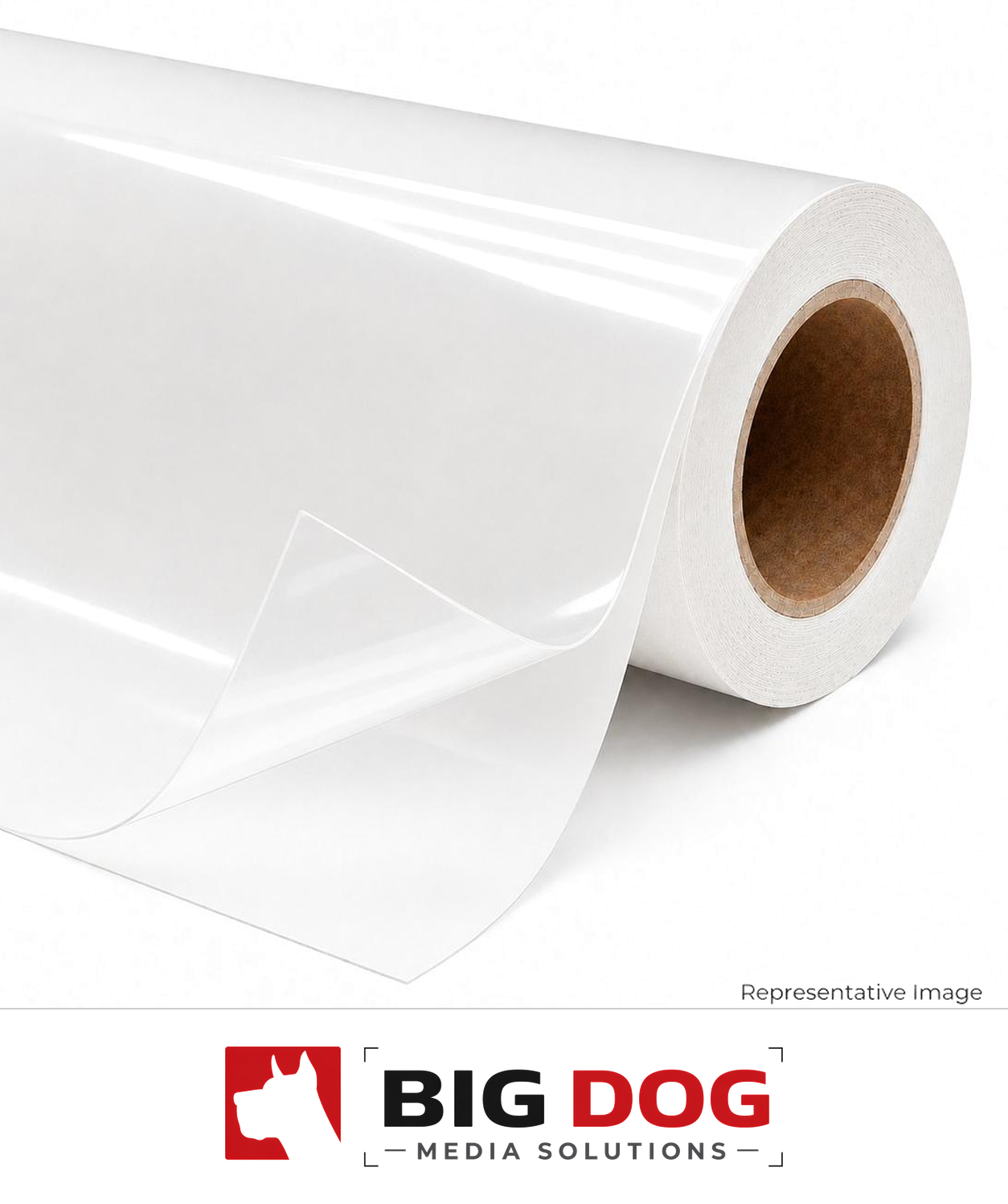 Roll of gloss clear adhesive-backed laminate