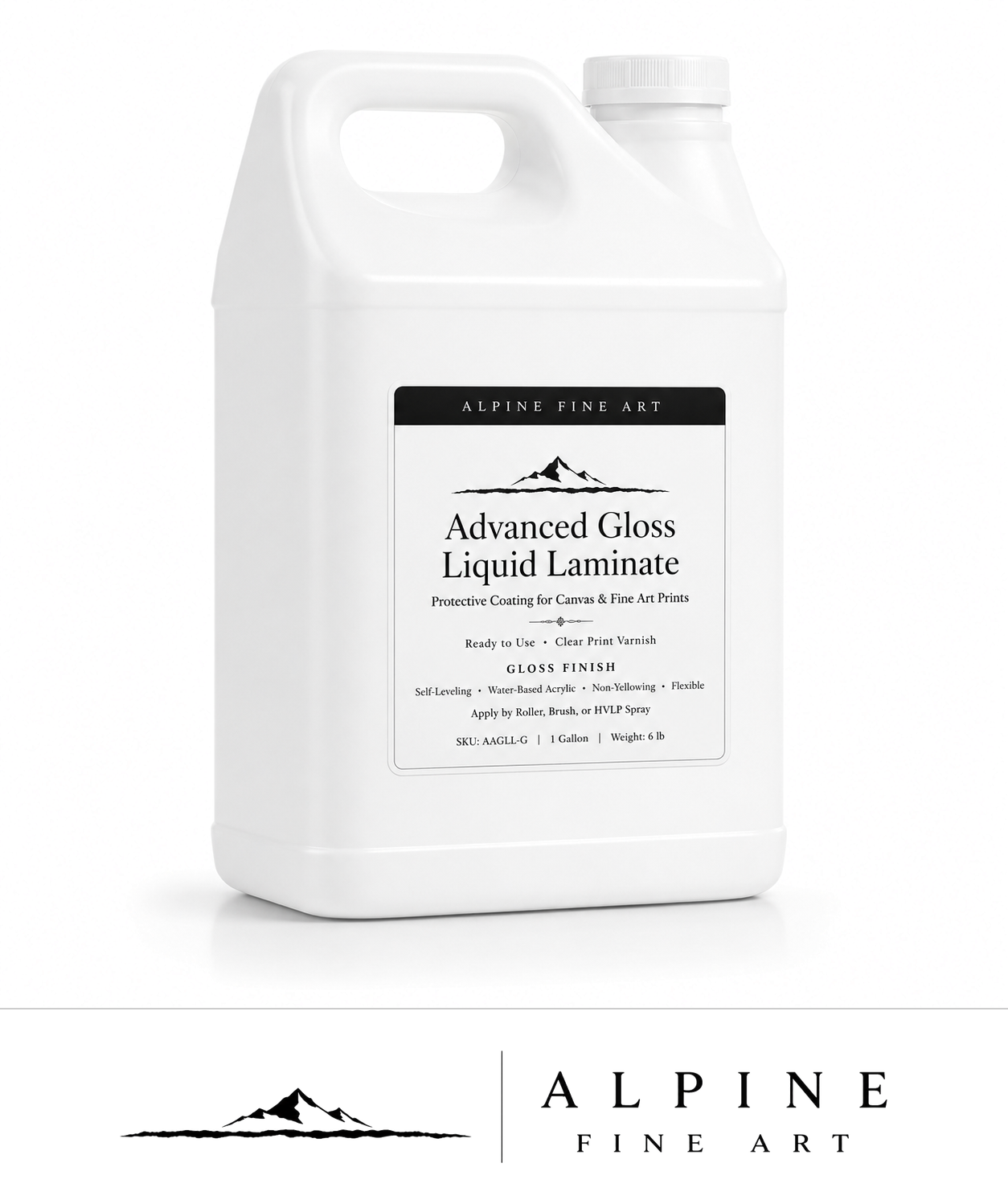 Alpine Advanced Gloss Liquid Laminate — clear water-based acrylic print varnish, gloss finish, 1 gallon.