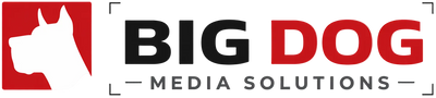 Logo of Big Dog Media Solutions with a red and black design on a white background