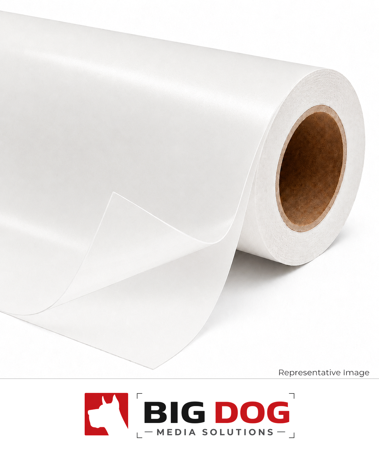 Clear satin laminate film with release liner for wide-format print protection.
