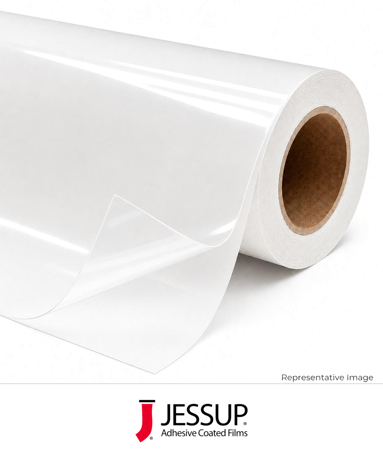 Roll of gloss clear adhesive-backed laminate