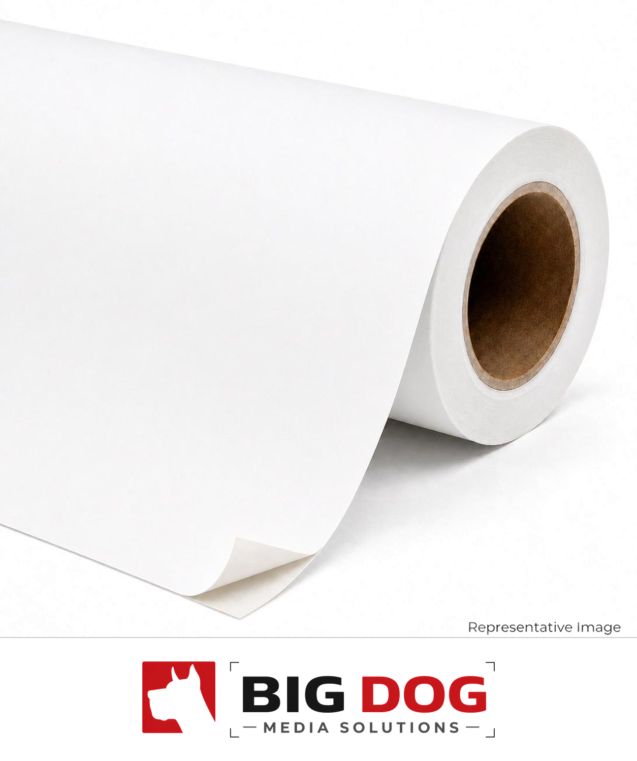Roll of matte white adhesive-backed media