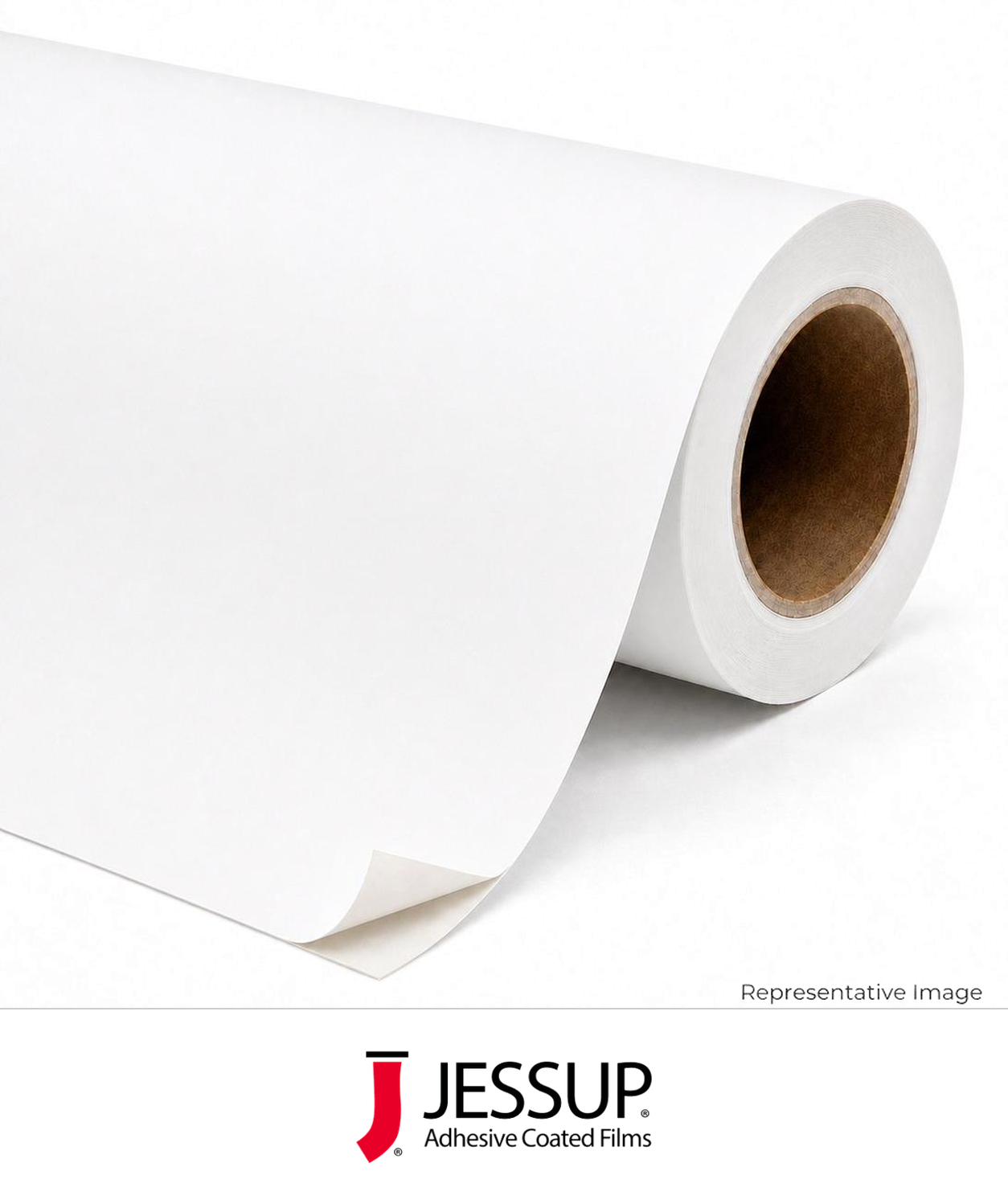 Roll of matte white adhesive-backed media
